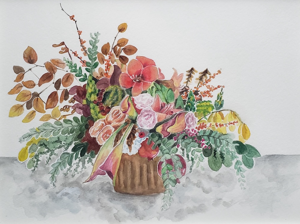 Watercolor artwork of a flower boquet