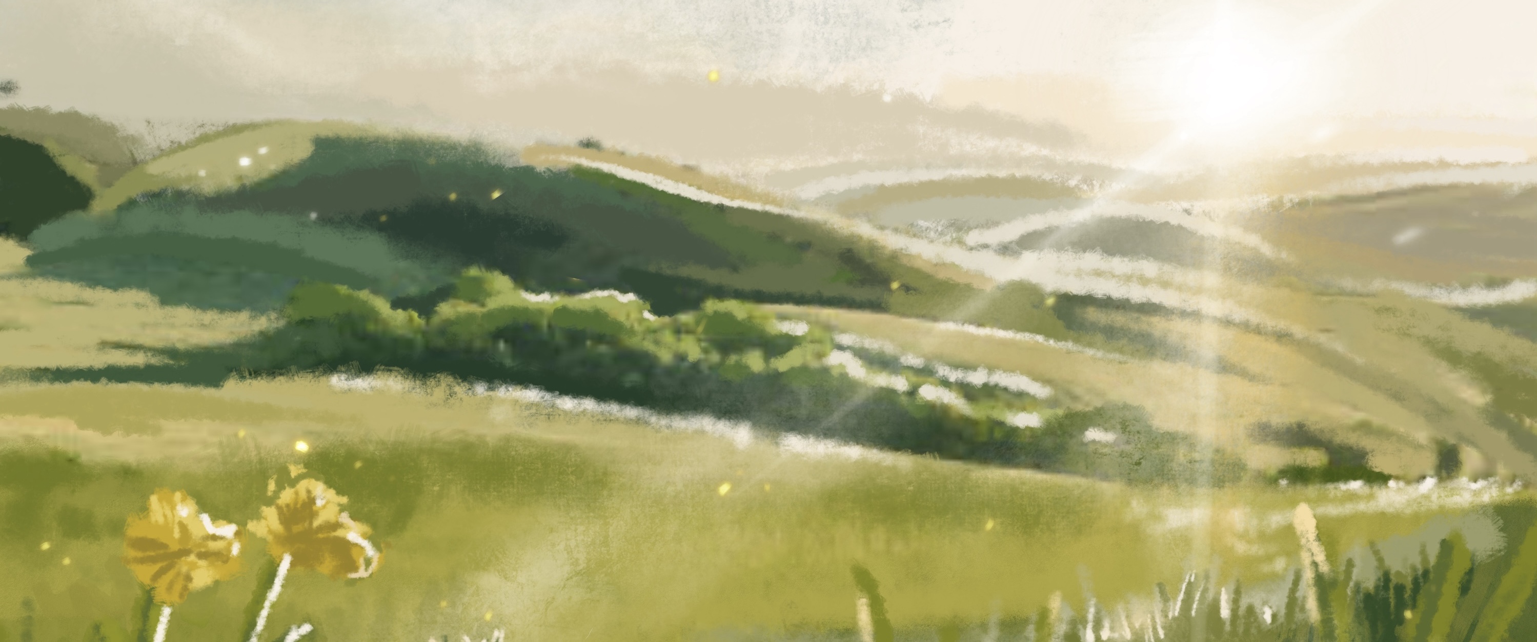 Digitally Painted Grassy Hills